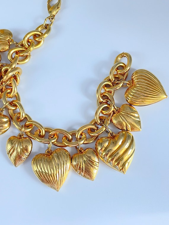 Vintage Gold Puffy Heart Charm Bracelet