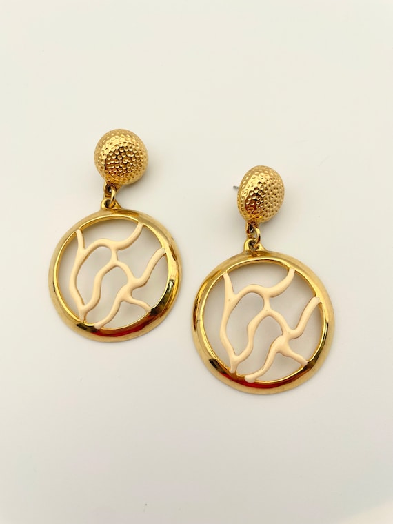 Vintage Coral Enamel Drop Earrings