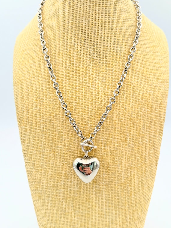 Vintage Silver Puffy Heart Necklace