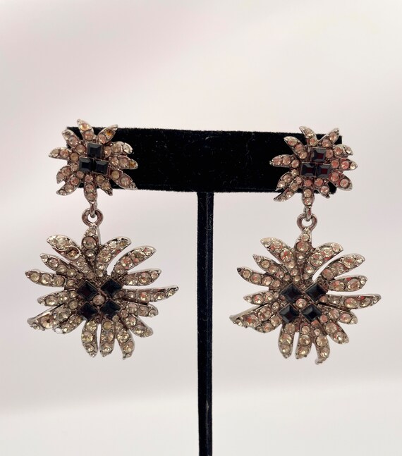 Vintage Pewter and Rhinestone Earring - image 3