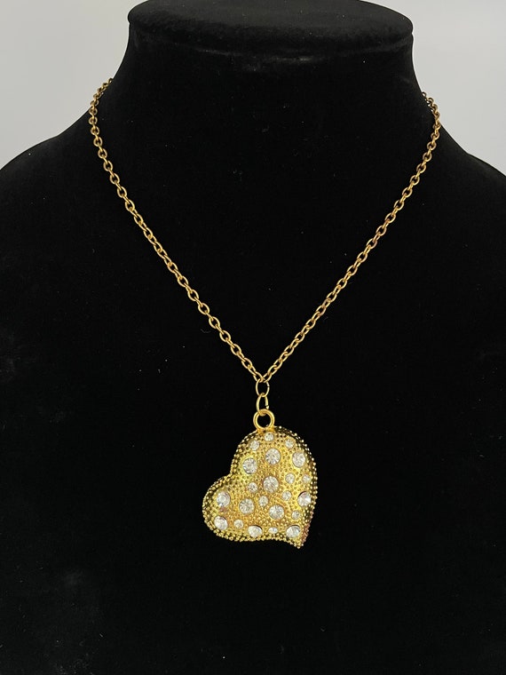 Vintage Rhinestone Heart Gold Necklace
