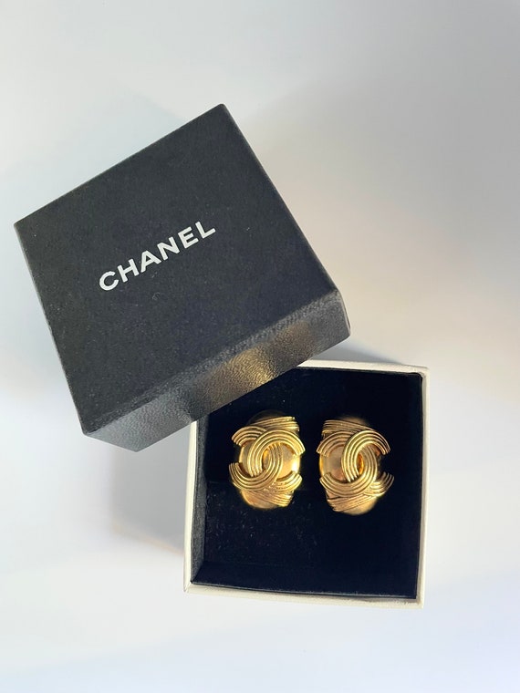 Vintage CHANEL Logo Gold Earrings