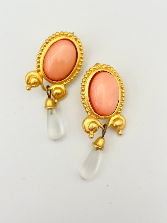 Vintage Coral Leslie Block Earrings