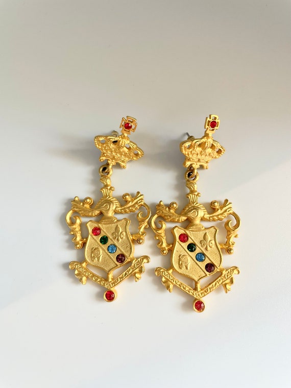 Vintage Etruscan Shield Crest Earrings