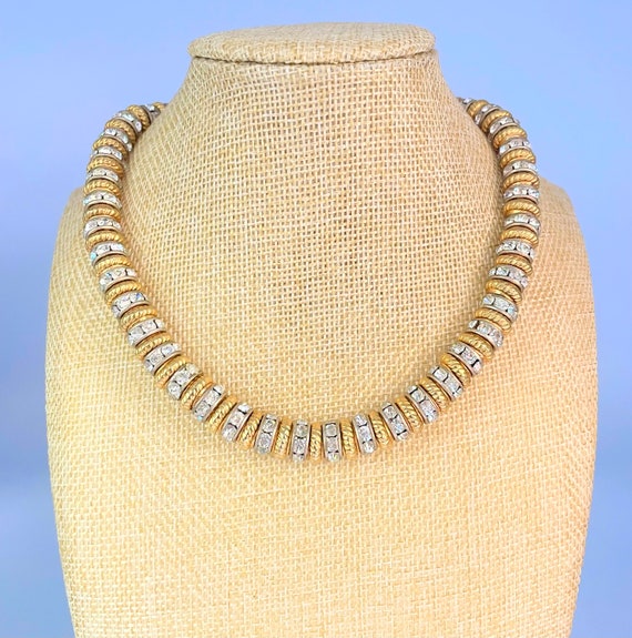 Vintage Gold & Rhinestone Link Choker Necklace