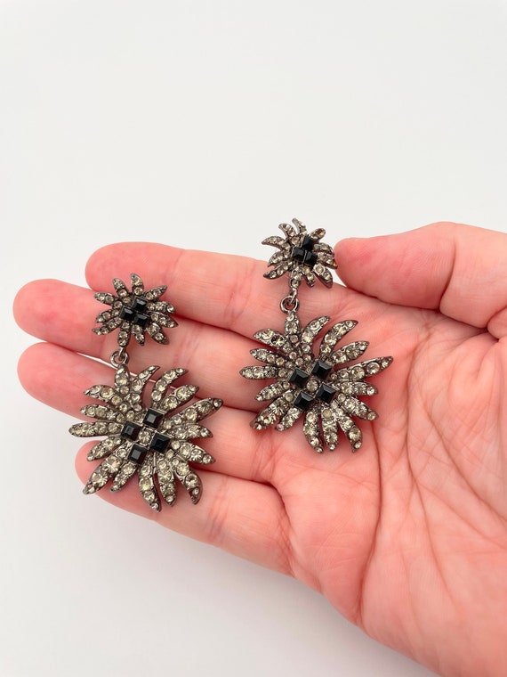 Vintage Pewter and Rhinestone Earring - image 2