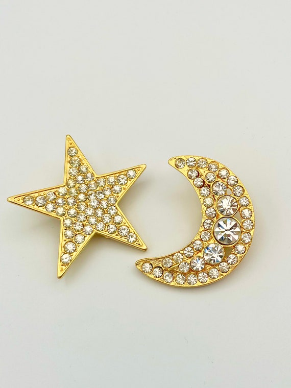 Vintage Large Moon and Star Rhinestone earrings