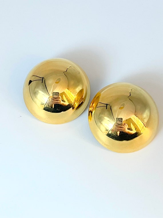 Vintage Large Gold Button Earrings - image 1