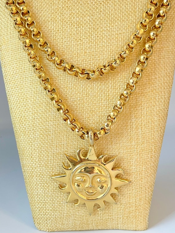 Vintage Gold Sun Pendant Necklace