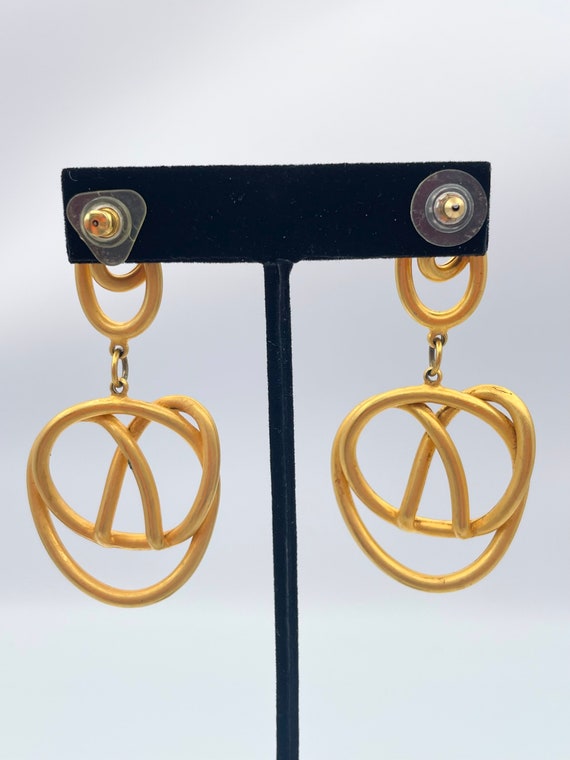 Vintage Matte Gold Abstract Earrings - image 3