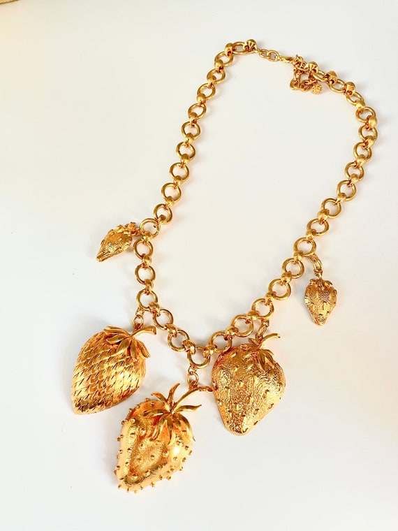 Vintage Gold Strawberry Charm Necklace