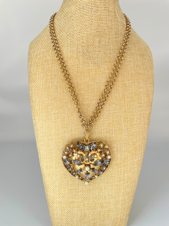 Vintage Jeweled Heart Necklace