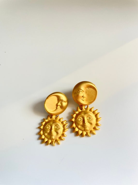 Vintage Matte Gold Celestial Earrings