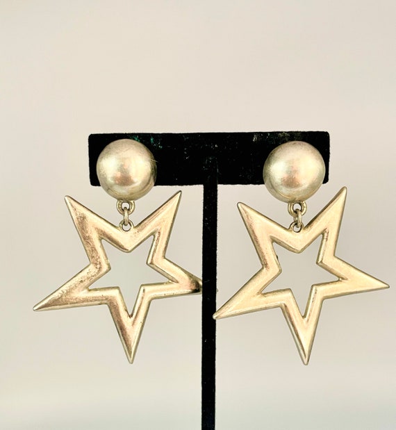 Vintage St. John Large Pewter Star Earrings