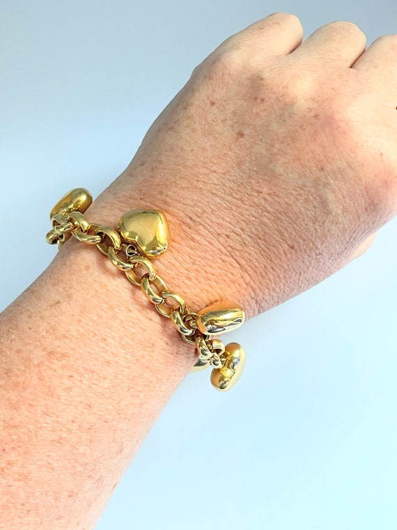 Vintage Gold Puffy Heart Charm Bracelet - image 3
