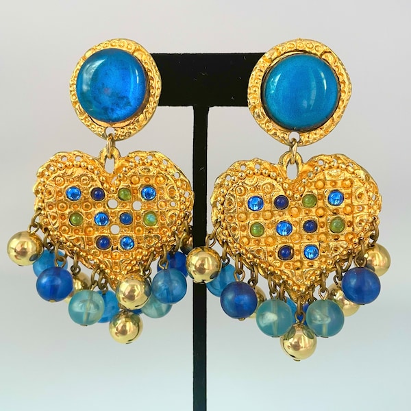 Vintage JACKY DE G Style Etruscan Heart Cabochon Earrings