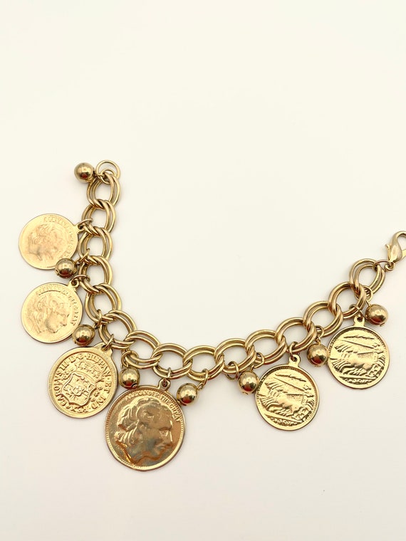 Vintage Gold Coin Charm Bracelet