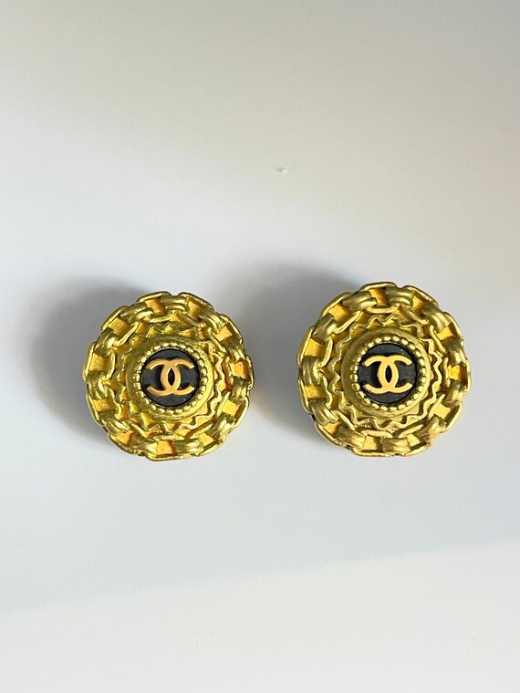 Vintage CHANEL Logo Gold Earrings