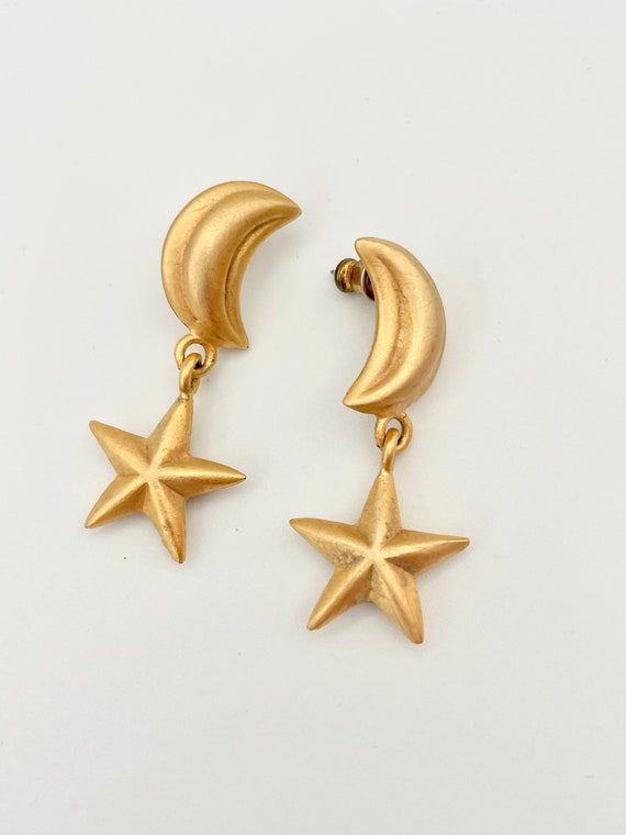 Vintage Gold Moon Star Earrings