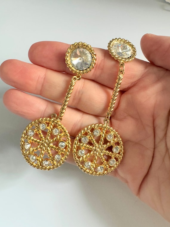 Vintage Gold and Rhinestone Drop Earrings