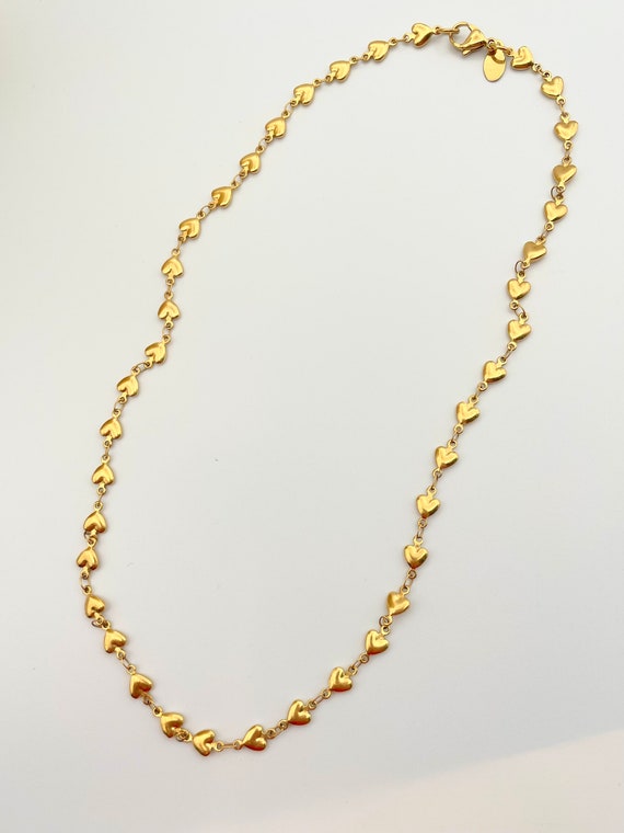 Vintage Tiny Heart Link Gold Necklace