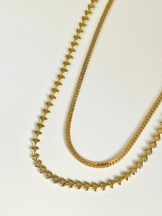 Set 2 Gold Heart Link necklace