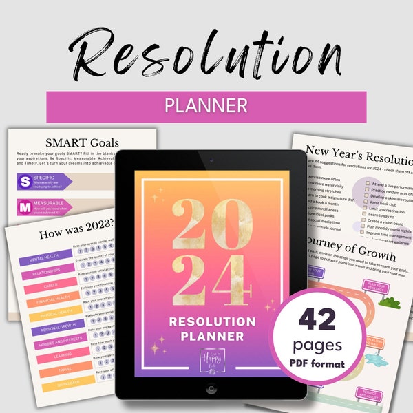 2024 Resolution Planner - New Year Goal - Digital Download