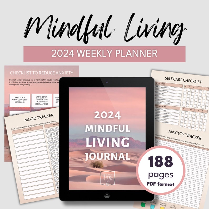 2024 Mindful Living Journal Selfcare, Calendar, Mindfulness, Gratitude