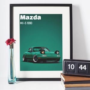 Mazda MX-5 Green Illustration Poster | Miata Car Print | JDM Artwork | Minimalist Automotive Decor