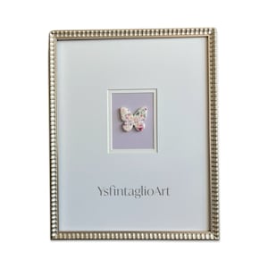Handmade Floral Butterfly Intaglio: Champagne Gold Frame, Nursery Decor
