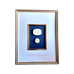 Grand Tour Intaglio’s on a royal blue textured background in a 11x14 gold scalloped frame Grandmillenial Modern Traditional Decor