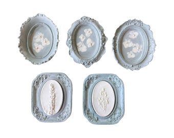 Antiqued Floral Plaster Frame: Miniature Blue & White Wall Decor