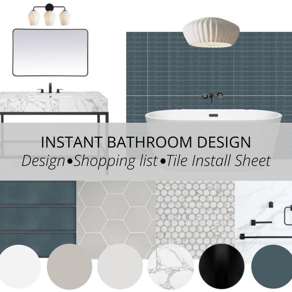 Bathroom Remodel Plumbing Vanity Tile and Lighting Selections and Mood Board Design