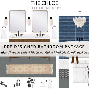 Diseño de baño moderno ecléctico y económico de Chloe: descarga de diseño electrónico flexible con múltiples diseños para renovación