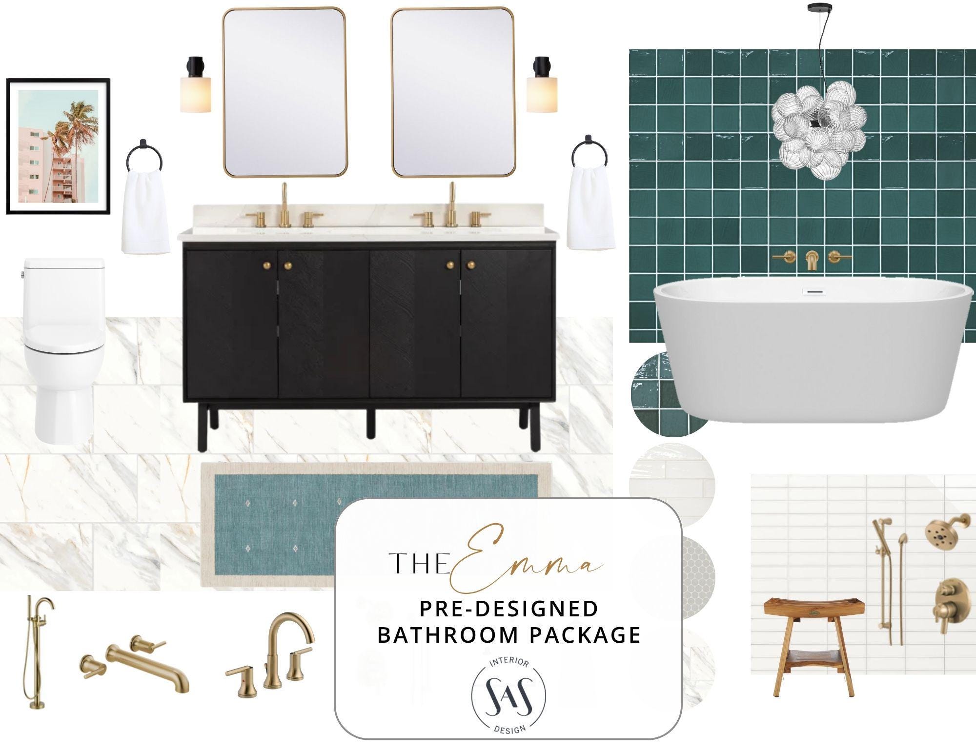 Modern Eclectic Bathroom Design Package: Remodel Planner (PDF Download)