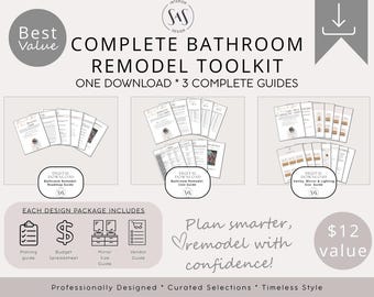 Bathroom Remodel Toolkit Bundle | Planner, Cost Guide, Size Guide (Digital Download)