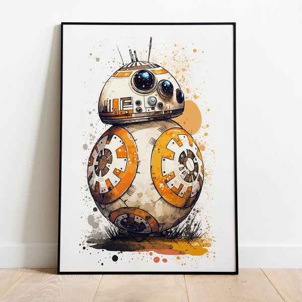 Watercolor BB-8 Poster | AI-Generated Art | Star Wars Theme | Star Wars | BB-8 Digital Print | Digital Download Only