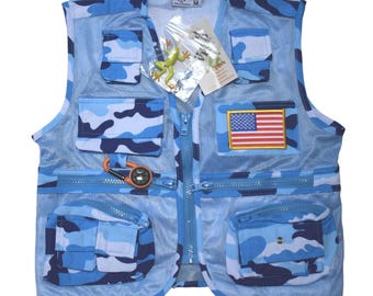 Adventure Vest - Blue Camo with American Flag