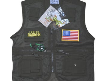 Jr Ranger Vest - Park Ranger Green with American Flag