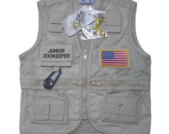 Jr Zookeper Vest - Khaki with American Flag