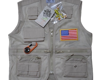 Adventure Vest - Khaki With American Flag