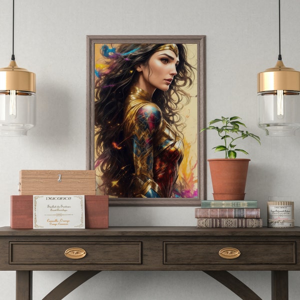 Wonder Woman (Gal Gadot) Drawing Print, Gal Gadot Digital Poster, Girl Power, Girl Room Decor, Feminism, Strong Women, DC Comics