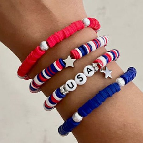 4th of July Clay Bead Bracelet - Etsy Israel