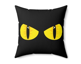 Black Cat Pillow, Halloween Pillow, Spooky Season Gift, Cat Pillow, Funny Halloween Decor, Spooky Decor, Fall Decor, Cat Eyes Throw Pillow