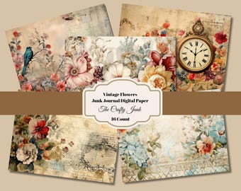秋の花のジャンクジャーナルキット、インパストフローラルペーパー