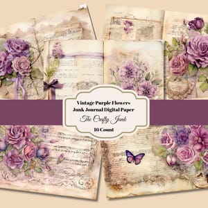 Papier numérique vintage fleurs mauves journal indésirable, kit de journal indésirable floral, pages imprimables de journal indésirable, collage tirages