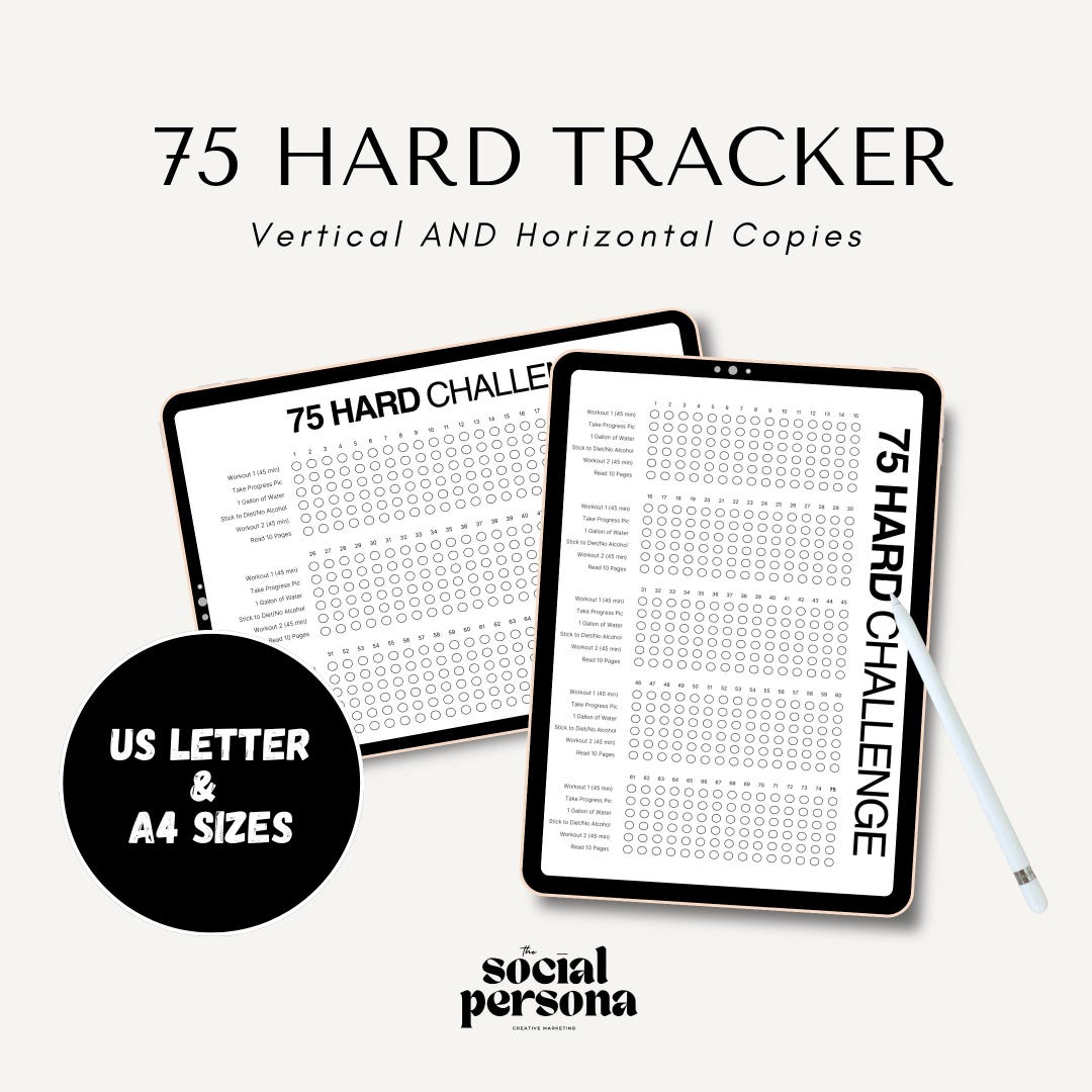75 Day Challenge Tracker Printable | Instant Download PDF | Vertical ...