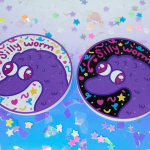 Silly Worm on a String 2.5&quot; Stickers | Wormcore | Sillycore | 90s Nostalgia | Y2K Kidcore Stickers | Kawaii Retro Aesthetic