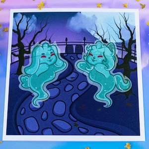 Best Friends Fur Afterlife Shimmer Print | Spooky Halloween | Kidcore | Cute, Kawaii, Ghost Mini Print