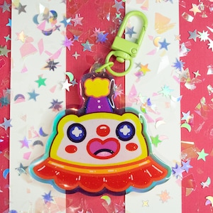 Silly Clown Frog Keychain - Sparkly Acrylic Charm, Clowncore, Kidcore, Indiecore, Party, Fun Keychain